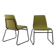 Green Leather Chairs Dining Table Chairs Green Seat with Black Metal Legs x 6