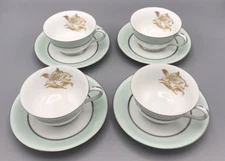 Jyoto China Teacup & Saucers Gold Floral SAN - 0 #775 Made in Japan Lot of 4