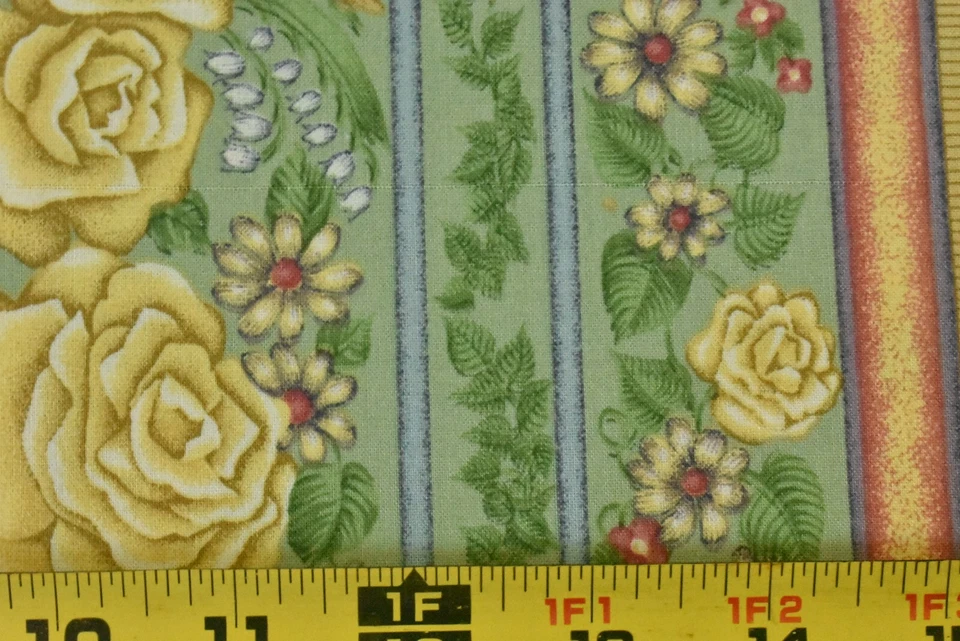 By 1/2 Yd, Vintage, Gold Floral Stripes on Green, Henry Glass/Possibilities,V315 - Image 4 of 4