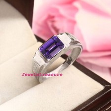 Natural Amethyst  CZ Gemstones with 925 Sterling Silver Ring for Men's 4568