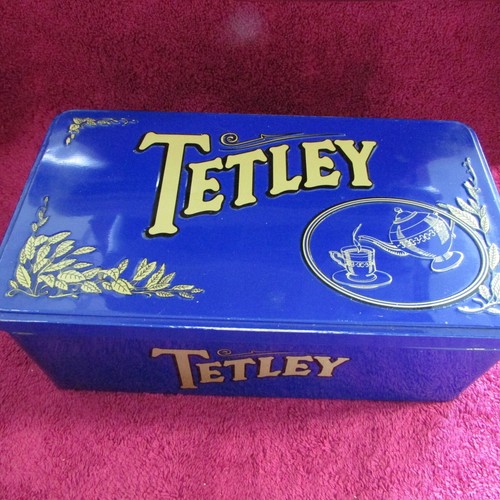 **LOOK** Superb Condition Vintage TETLEY Large Metal Lidded Tin Box for