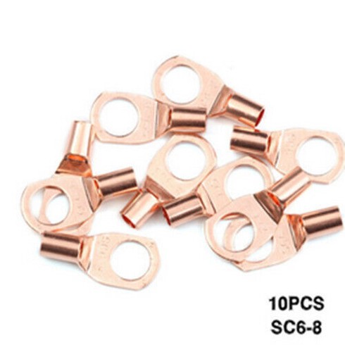 uxcell Copper Wire Lugs,8AWG RNB22-6S,Bolt Hole,Battery Cable Ends Eyelets Crimp Tubular Ring Terminals Connectors Silver Tone 10Pcs