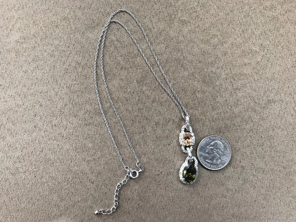 HSN Sterling Silver Rhodium plated Citrine and Peridot drop necklace - Image 2 of 4