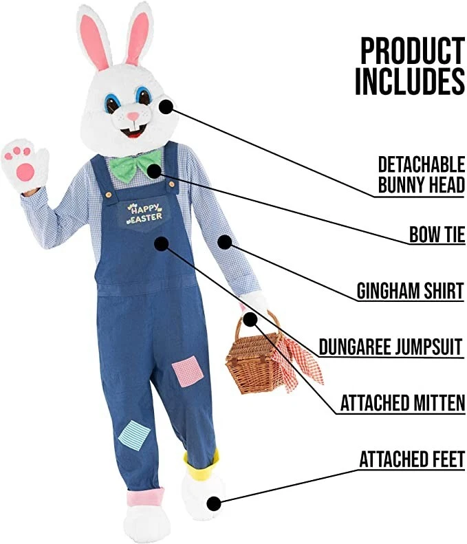 Adulto De Lujo Conejo de Pascua Disfraz Unisex Conejo Mono Mascota Halloween Foto 2 de 4