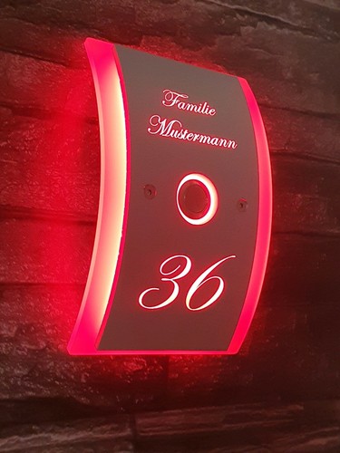 Klingelplatte Klingel Türschild Türklingel Led Hausnummer Name beleuchtet - Afbeelding 4 van 7