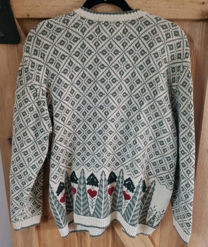 WOOLRICH Women's LARGE Christmas Cardigan Sweater Green Ivory Red Vintage - Picture 6 of 8