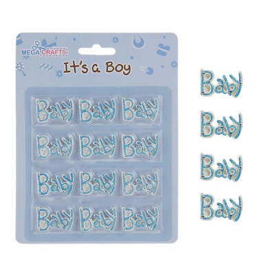 Mega Crafts - Boy Baby Word Poly Resin Embellishments - Blue, Set of 12PCS