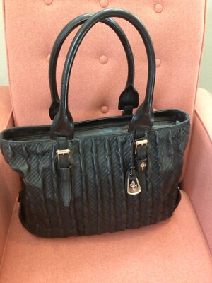 Cole Haan Black Leather Shoulder Bag Tote with Extra Interior Pockets 