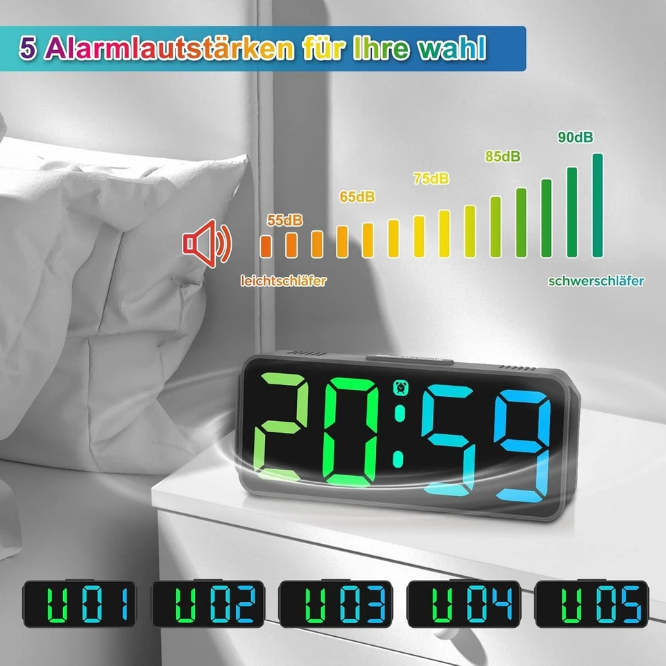 Digital Wecker ohne Ticken mit Snooze Funktion 12/24 Stunden Netzbetrieb C607 - Bild 4 von 4