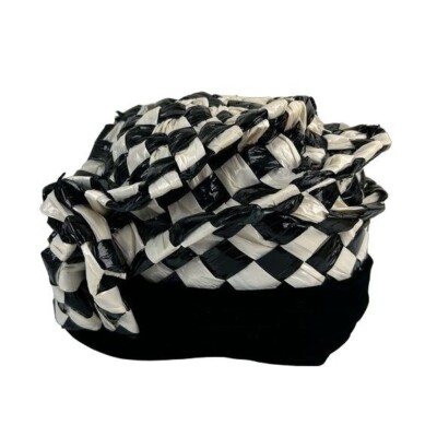 Vintage Original Shorlon Model Mod Weaved Lace Lined Hat Black & White il_fullxfull.5437994646_e7w2.jpg main image 4
