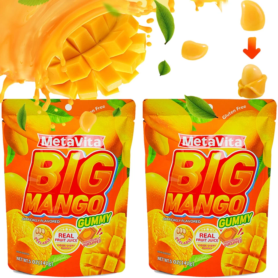 Caramelo gomoso Metavita Mango, caramelo exfoliante de mango gomoso pelable, resellable 5 oz Foto 2 de 4