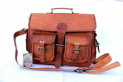 New 16'' Hi-Quality Vintage Leather Briefcase Satchel Office Messenger Laptop Bag