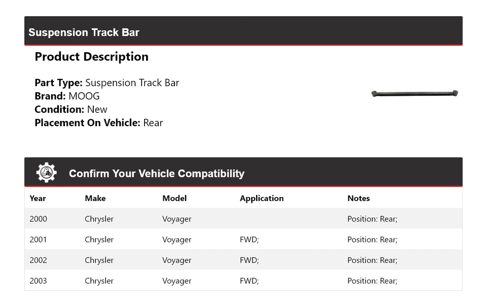 Barra de oruga de suspensión trasera para Chrysler Voyager 2000-2003 MOOG 2000 2001 2002 Foto 2 de 4