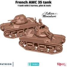 Eskice Miniatures WW2 French AMC 35 Medium Tank Bolt Action WWII 15mm 20mm 28mm