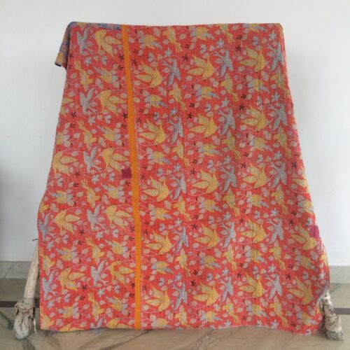 Vintage Kantha Quilt Throw Indian Handmade Bedspread Cotton Blanket Ralli Gudari - Picture 12 of 21