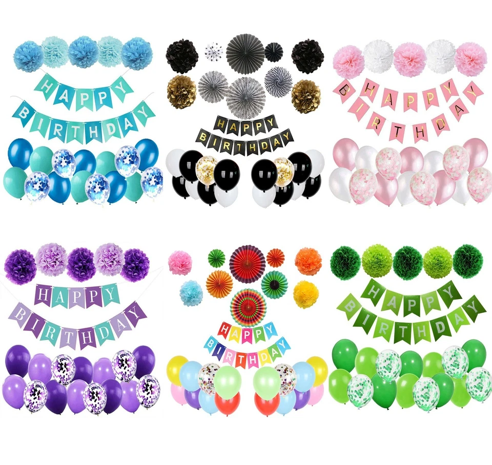 Lo último Decoración de Feliz Cumpleaños Varios Colores Banner Globos Conjuntos Suministros de Fiesta Foto 2 de 4