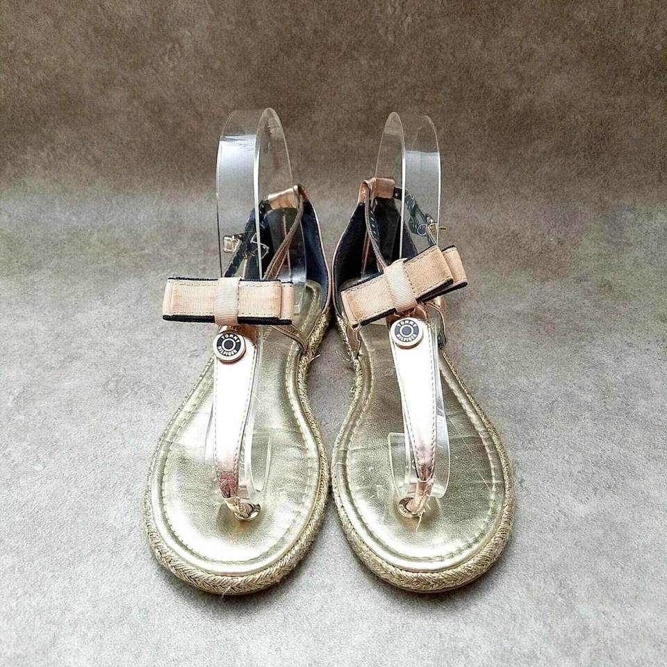 Tommy Hilfiger Big Girls Sz 3 M Gold  Thong Slingback Sandals Flats - Image 2 of 4
