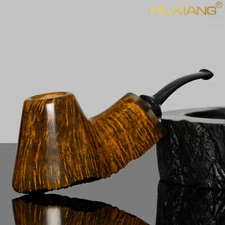 MUXIANG Smooth Volcano Pipe Briar Wooden Tobacco Pipe Vulcanite Stem Horn Ring