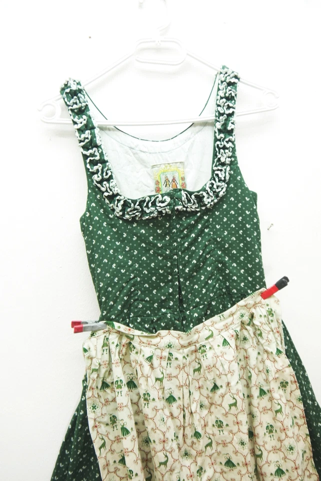 Klasse 70er Vintage Wenger Dirndl grün Borte und Feinmuster mit Schürze Gr.30 - Bild 2 von 4