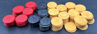 Catalin Bakelite Thin Poker Chips 3 Color Red Blue Yellow Swirl 191 pc 750 gm