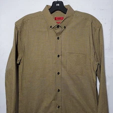 Hugo Boss Shirt Mens Medium Button Up Yellow Checkered Long Sleeve Slim Fit 