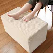 Rectangular Pouf Ottoman, Stuffed Floor Pouf with Foam Chunk Filling, Beige
