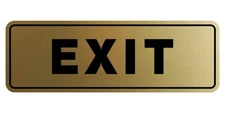 Large Standard Exit Wall or Door Sign Brushed Gold Plastic with Adhesive