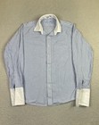 Louis Philippe Shirt Mens 40 Blue White Stripe Contrast Collar French Cuffs