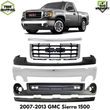 Front Bumper Chrome Steel & Grille Assembly Kit For 2007-2013 GMC Sierra 1500