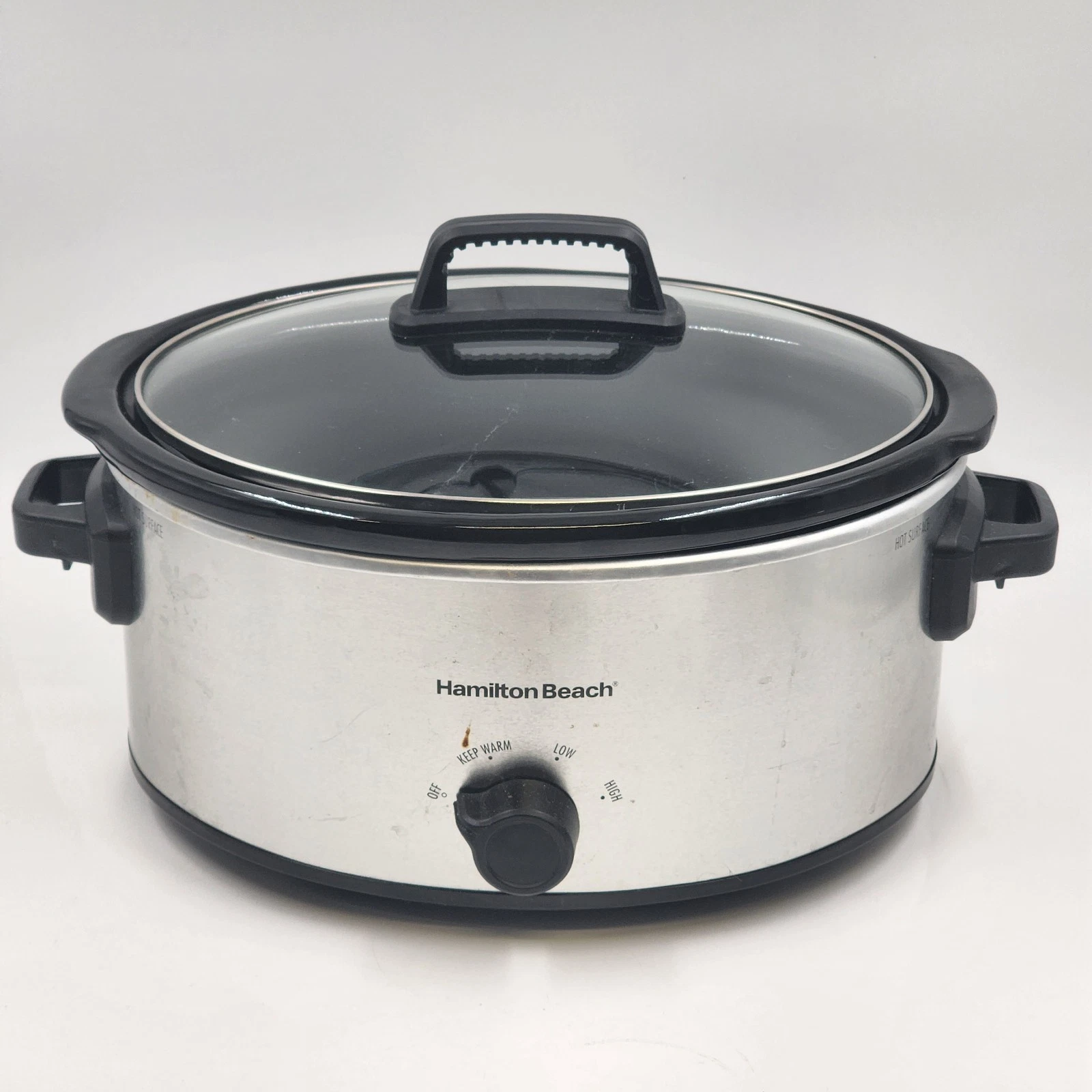 Hamilton Beach Portable Slow Cooker Crock Pot 6 Quart Black Silver 33665 10"x7"