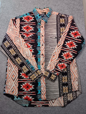 Vtg 90's Wrangler Shirt 17x35 X-long tails Brushpopper Aztec Rodeo Cowboy Prop