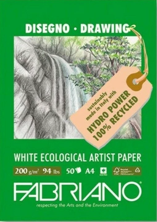 Fabriano Blocco Carta Disegno Ecologico per Artisti A4 200gr 50 fogli 21 x 29,7