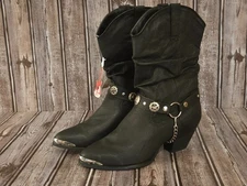 Sz 8.5 Wide Womens Dingo Olivia Black Leather Slouch Harness Cowboy Boots NWT!
