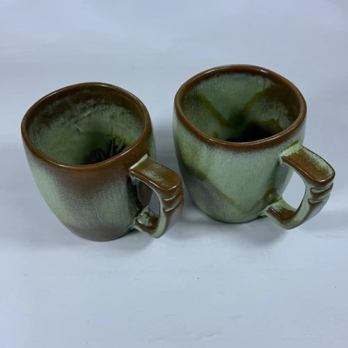 Vintage Frankoma Plainsman Prairie Green Coffee Mugs 5CL Set of 2