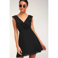 LULUS Black Triana Ruffled Backless Faux Wrap Mini Dress Size Large