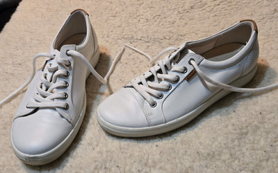 Ecco Soft 7 White Leather Comfort Lace Up Casual Sneakers Shoes Size 10 - 10.5