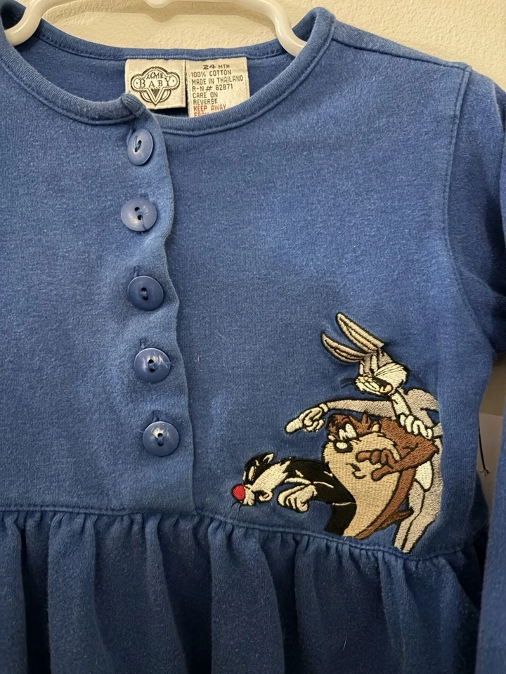 Vestido Azul Acme Bebé Años 90 Looney Tunes Piolín Y Bichos Conejito Niñas 24m Foto 2 de 4