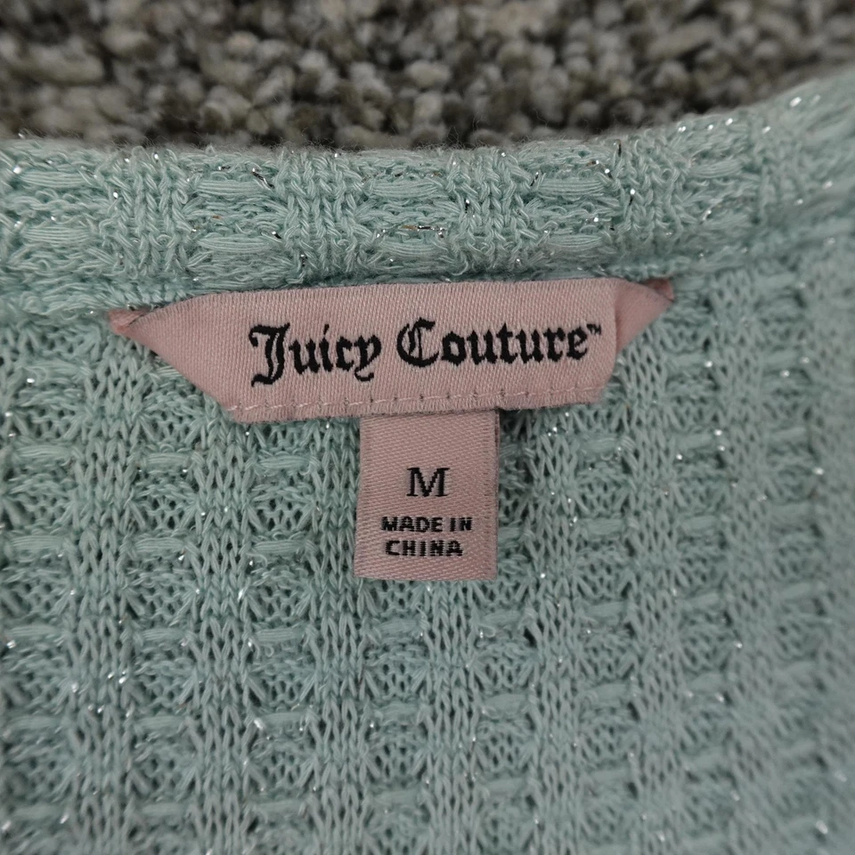 Suéter Juicy Couture Mujer M Azul Cuello en V Tejido Gofre Manga Larga Babydoll Y2K Foto 4 de 4