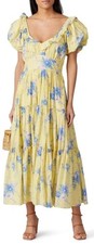 Love Shack Fancy Emory Yellow Tiered Floral Print MIDI Dress Sz 0
