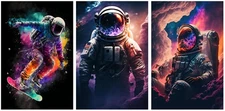 3Pcs Astronaut Wall Art Creative Astronaut Space Canvas Theme Paintings, Mode...