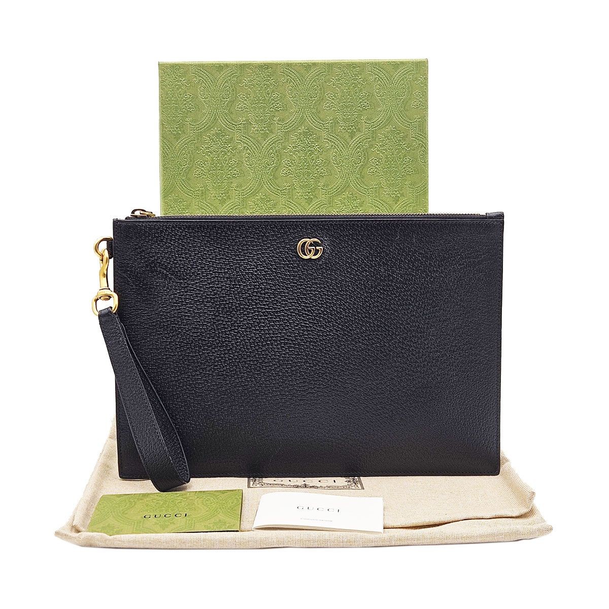 Black GG Marmont Strap Pouch Clutch 475317 | eBay