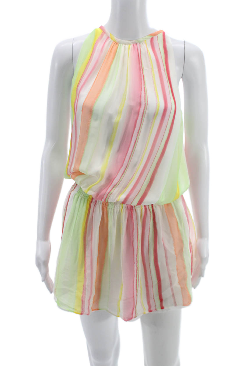 Ramy Brook Women Babydoll Multicolor Striped High Neck Mini Dress Size MFree Shipping in US $100+ Orders | $6.95 Orders Below