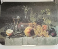 Vintage Pressed Glass 12" X 15.75” Cutting Board/Counter Saver Fruit & Wine