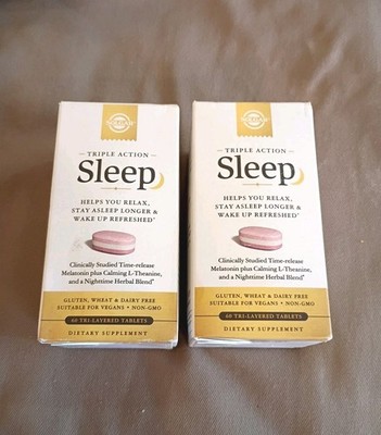 Lot of 2 Solgar Sleep Triple Action, 60 Tri-Layered Tablets - EXP: 05/2026 - 
