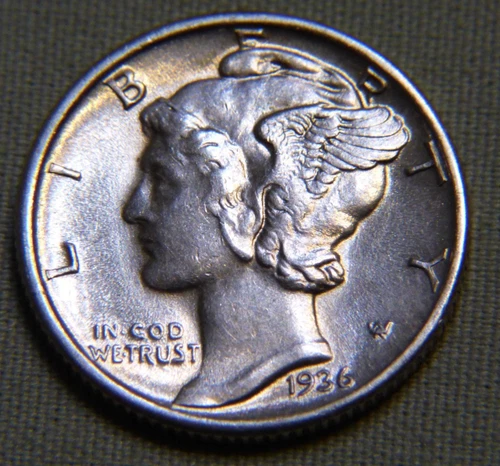 1936 United States Silver Mercury Dime - Uncirculated / UNC - Lot 1093