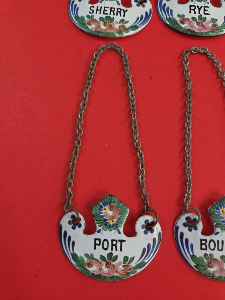 6 ANTIQUE PORCELAIN HAND PAINTED LIQUOR TAG LABELS~MADE IN FRANCE EARLY 1900'S  - Image 3 of 4