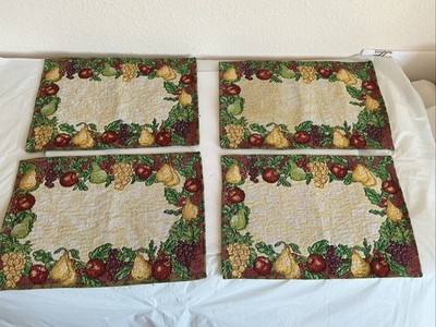 Set of 4 Tapestry Placemats FALL HARVEST CORNUCOPIA PUMPKINS & FRUITS