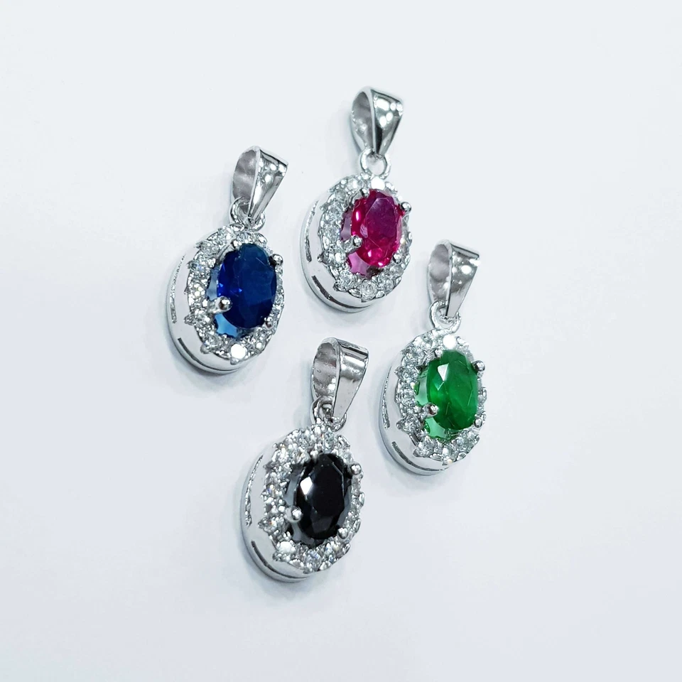 CIONDOLO OVALE in ARGENTO 925 RODIATO ORO BIANCO con GEMME MULTI COLOR - Immagine 2 di 4