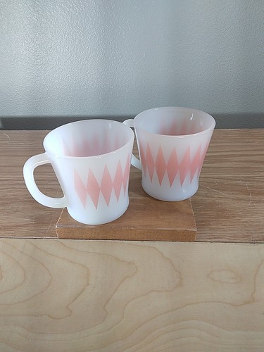 Vintage Anchor Hocking Glas Backen Rosa Diamant D Henkelbecher 2er Set LESEN!