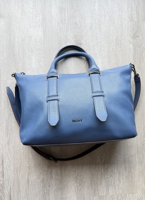 DKNY Blue Leather Satchel Bag Crossbody Shoulder Purse Large Tote 